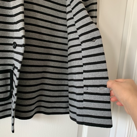 LOFT 100% Cotton Collared V-Neck Double Breasted Pockets Striped Jacket Size MP - Picture 8 of 16